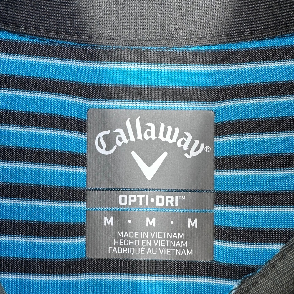 Callaway Opti-Dri Mens Blue Black Striped Short Sleeve Golf Polo Shirt Size M - Picture 2 of 12